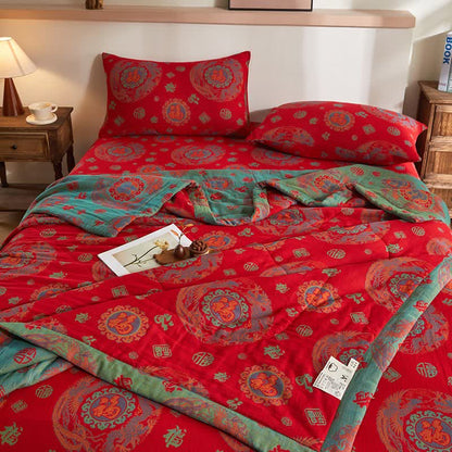 Cotton Gauze Retro Auspicious Jacquard Quilt