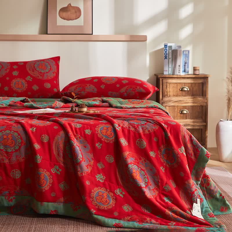 Cotton Gauze Retro Auspicious Jacquard Quilt