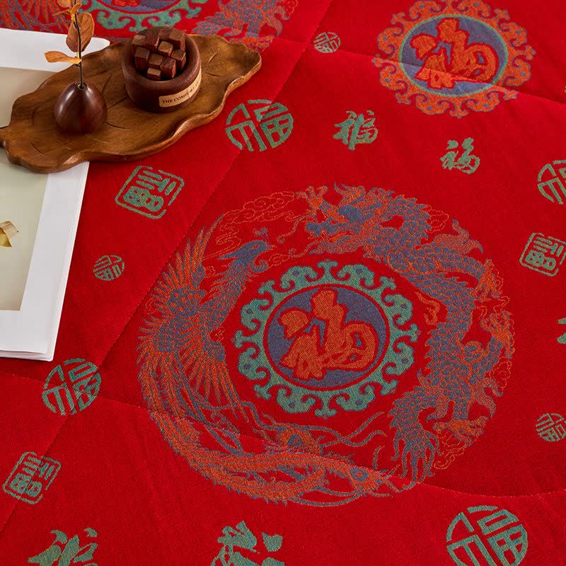 Cotton Gauze Retro Auspicious Jacquard Quilt