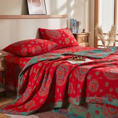 Cotton Gauze Retro Auspicious Jacquard Quilt