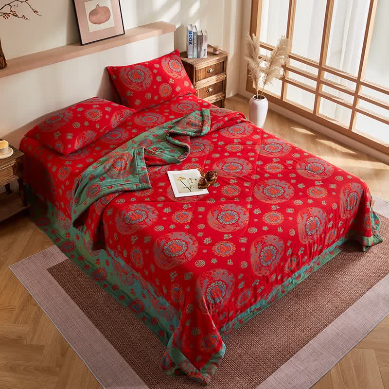 Cotton Gauze Retro Auspicious Jacquard Quilt