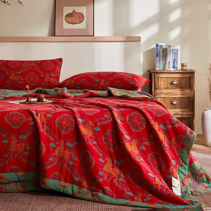 Cotton Gauze Vintage Horse Jacquard Quilt