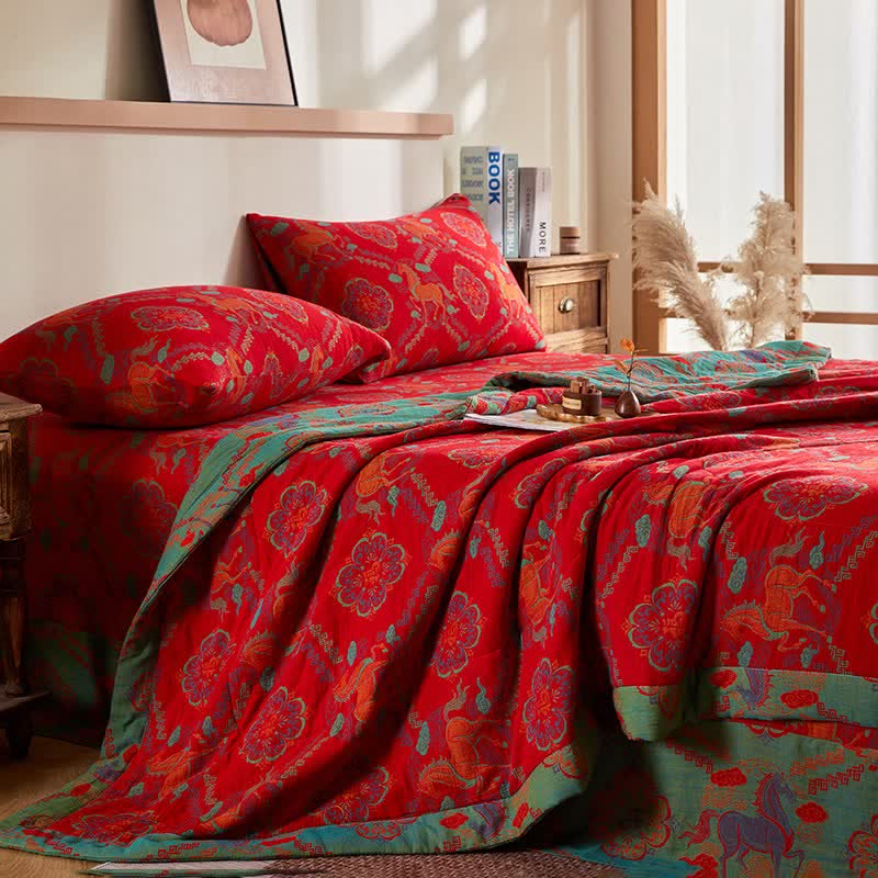 Cotton Gauze Vintage Horse Jacquard Quilt