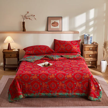 Cotton Gauze Vintage Horse Jacquard Quilt