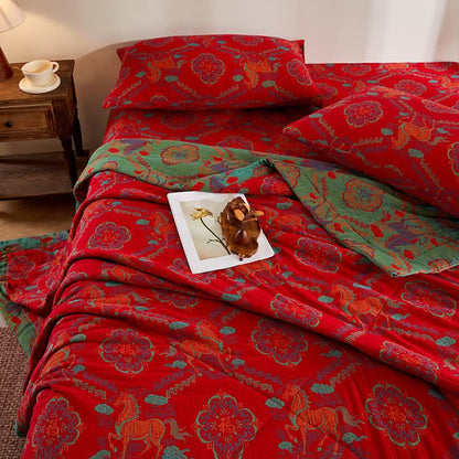 Cotton Gauze Vintage Horse Jacquard Quilt