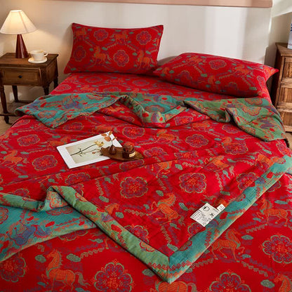 Cotton Gauze Vintage Horse Jacquard Quilt