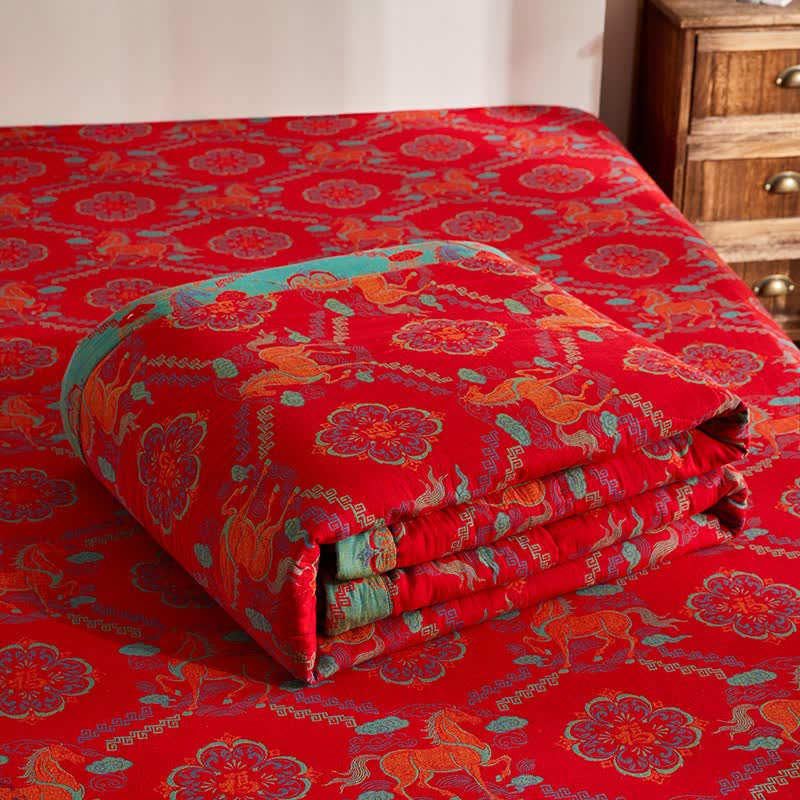 Cotton Gauze Vintage Horse Jacquard Quilt