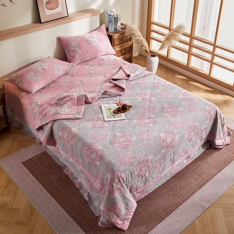 Cotton Gauze Rustic Floral Jacquard Quilt
