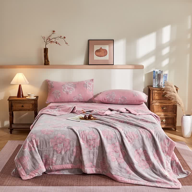 Cotton Gauze Rustic Floral Jacquard Quilt