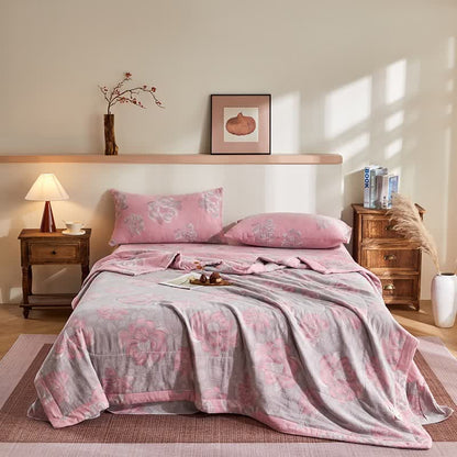 Cotton Gauze Rustic Floral Jacquard Quilt