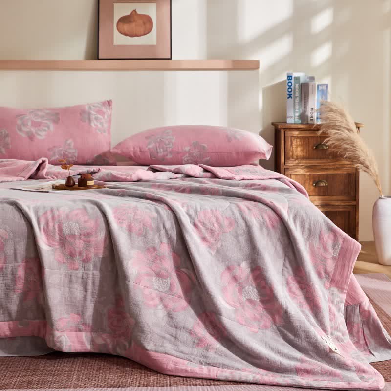 Cotton Gauze Rustic Floral Jacquard Quilt