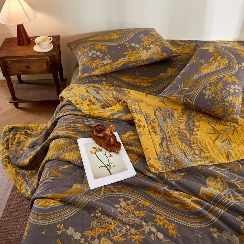 Cotton Gauze Mountain & Bamboo Jacquard Quilt