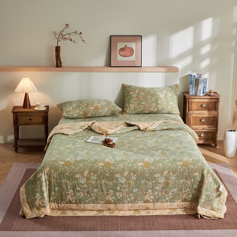 Cotton Gauze Floral Leaf Jacquard Quilt