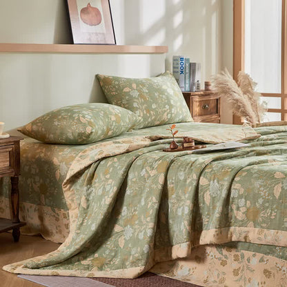 Cotton Gauze Floral Leaf Jacquard Quilt