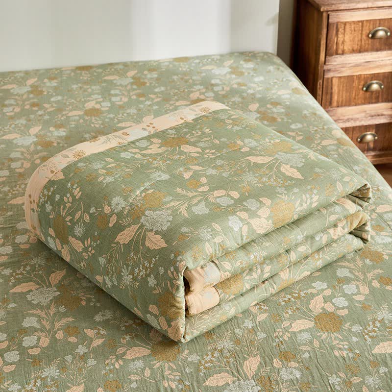 Cotton Gauze Floral Leaf Jacquard Quilt