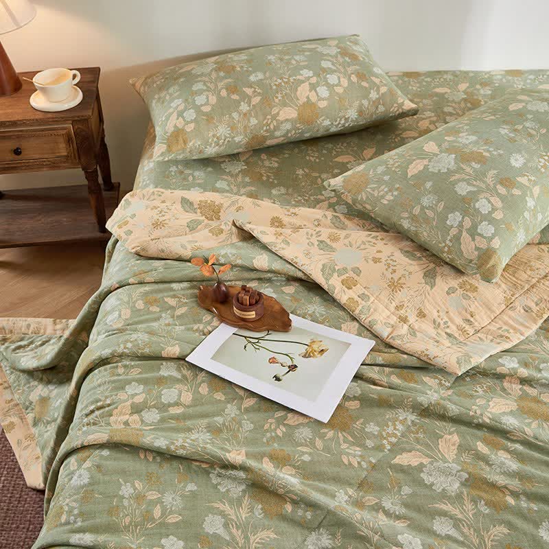 Cotton Gauze Floral Leaf Jacquard Quilt
