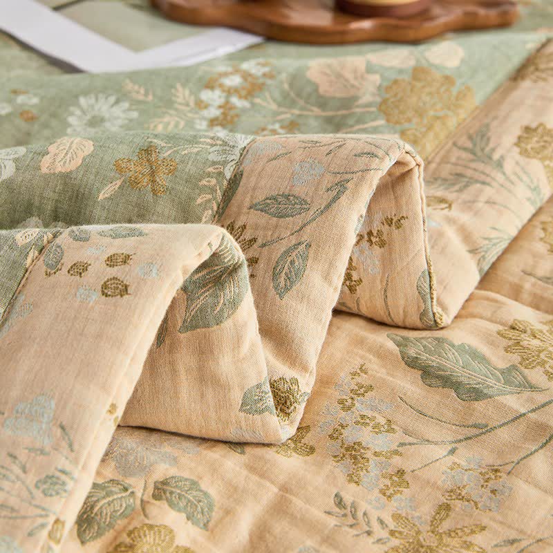 Cotton Gauze Floral Leaf Jacquard Quilt