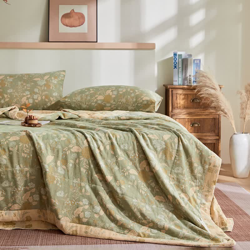 Cotton Gauze Floral Leaf Jacquard Quilt
