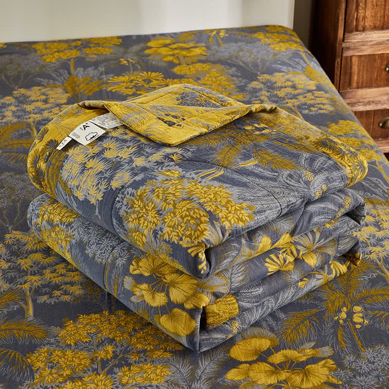 Cotton Gauze Botanical Tree Jacquard Quilt