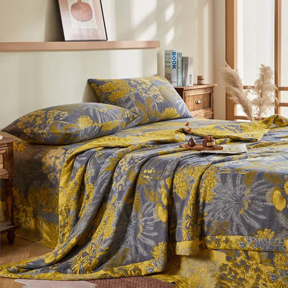 Cotton Gauze Botanical Tree Jacquard Quilt