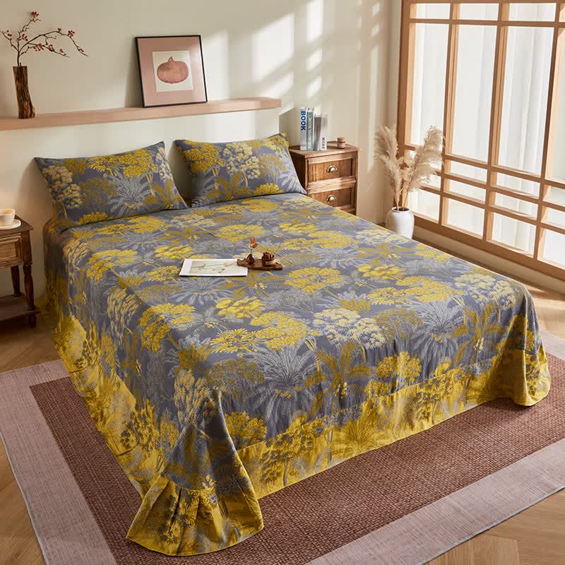 Cotton Gauze Botanical Tree Jacquard Quilt