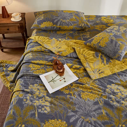 Cotton Gauze Botanical Tree Jacquard Quilt