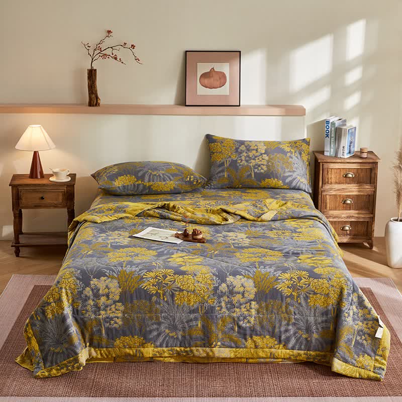 Cotton Gauze Botanical Tree Jacquard Quilt