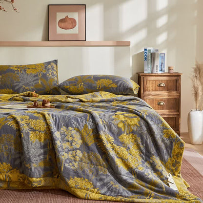Cotton Gauze Botanical Tree Jacquard Quilt