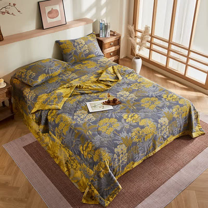 Cotton Gauze Botanical Tree Jacquard Quilt