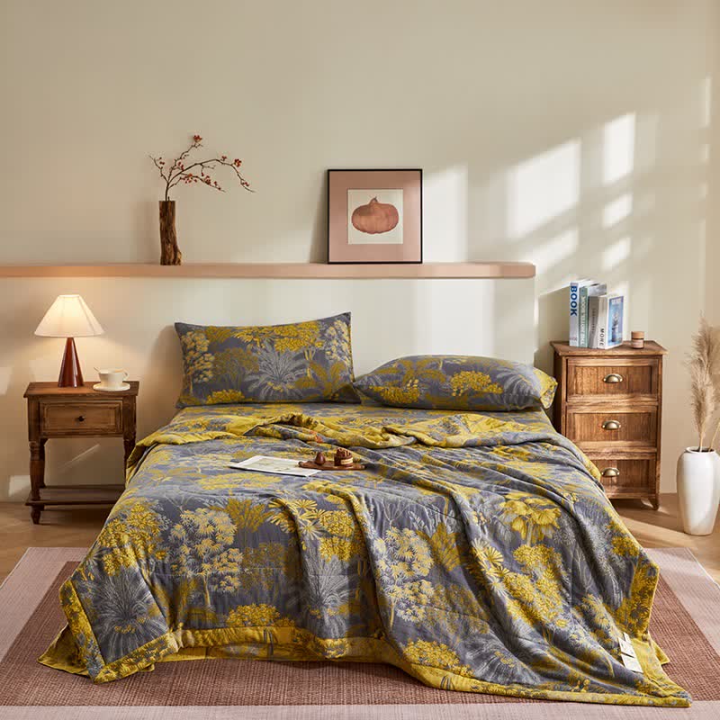 Cotton Gauze Botanical Tree Jacquard Quilt