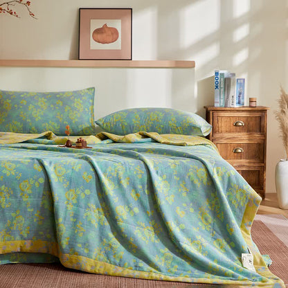 Cotton Gauze Romantic Rose Jacquard Quilt