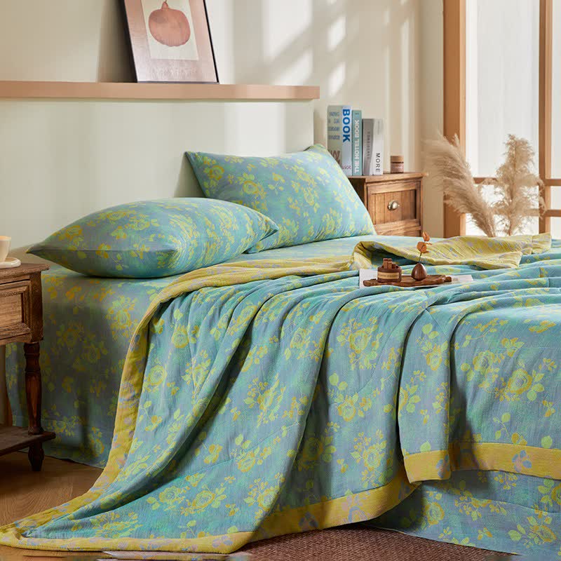 Cotton Gauze Romantic Rose Jacquard Quilt