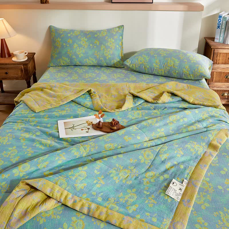 Cotton Gauze Romantic Rose Jacquard Quilt
