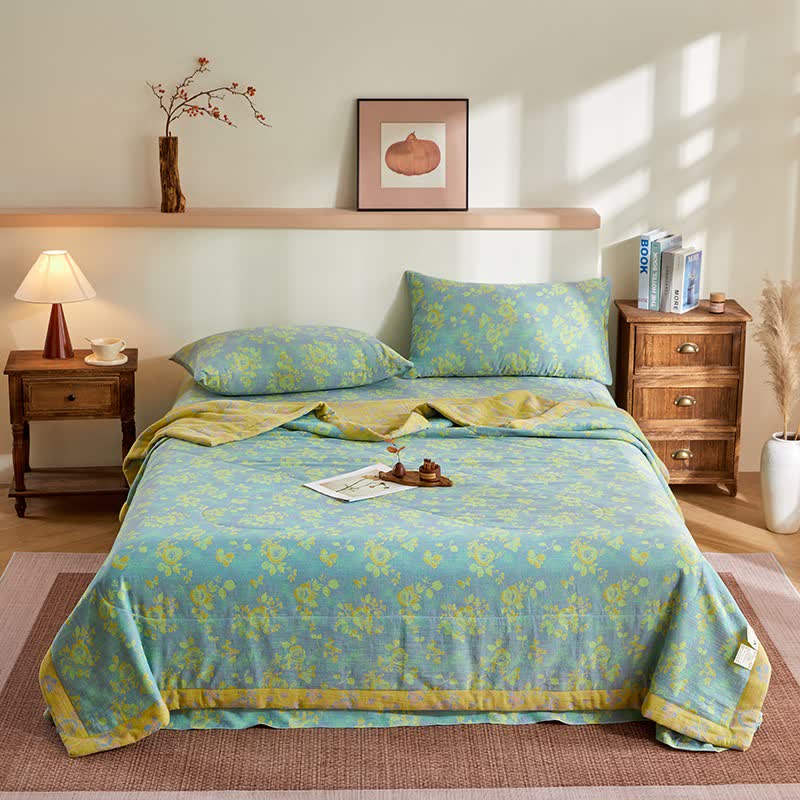 Cotton Gauze Romantic Rose Jacquard Quilt