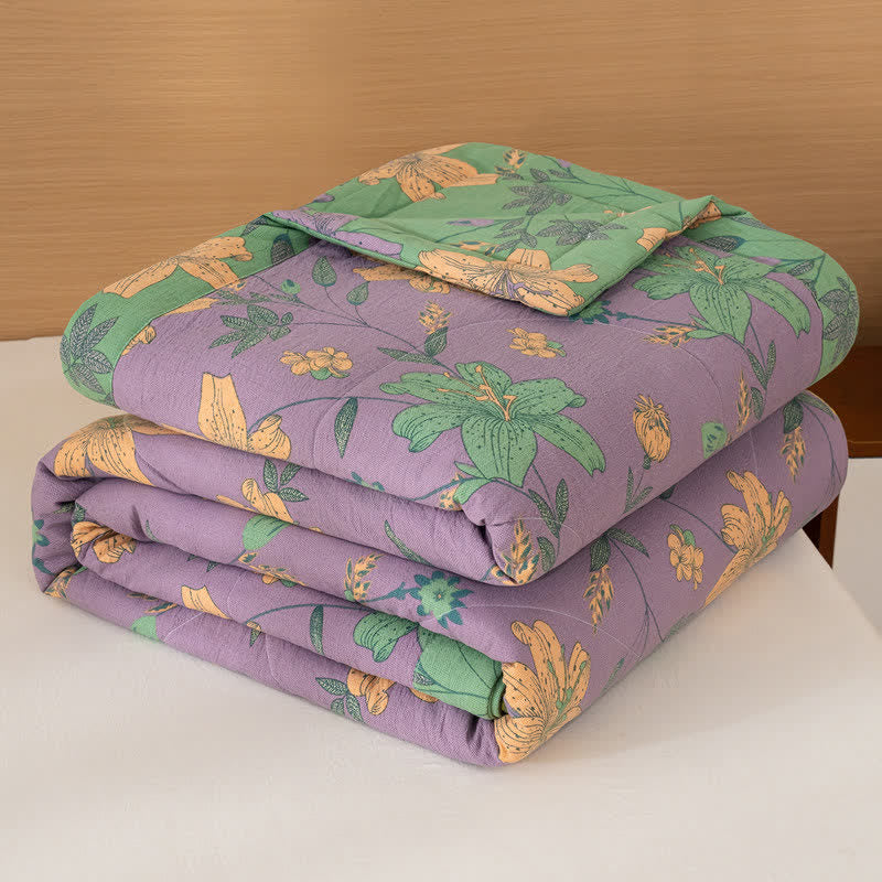 Lily Floral Print Cotton Linen Quilt