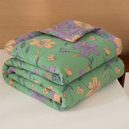 Lily Floral Print Cotton Linen Quilt