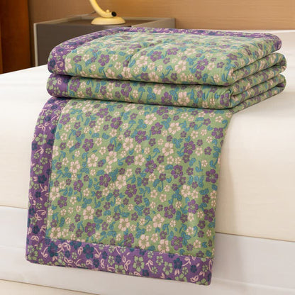 Crabapple Blossom-Inspired Cotton Linen Quilt