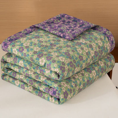 Crabapple Blossom-Inspired Cotton Linen Quilt