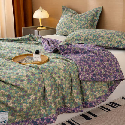 Crabapple Blossom-Inspired Cotton Linen Quilt