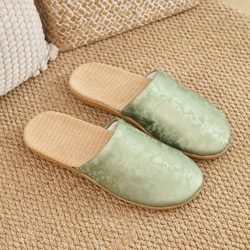 Elegant Jacquard Print Linen House Slippers