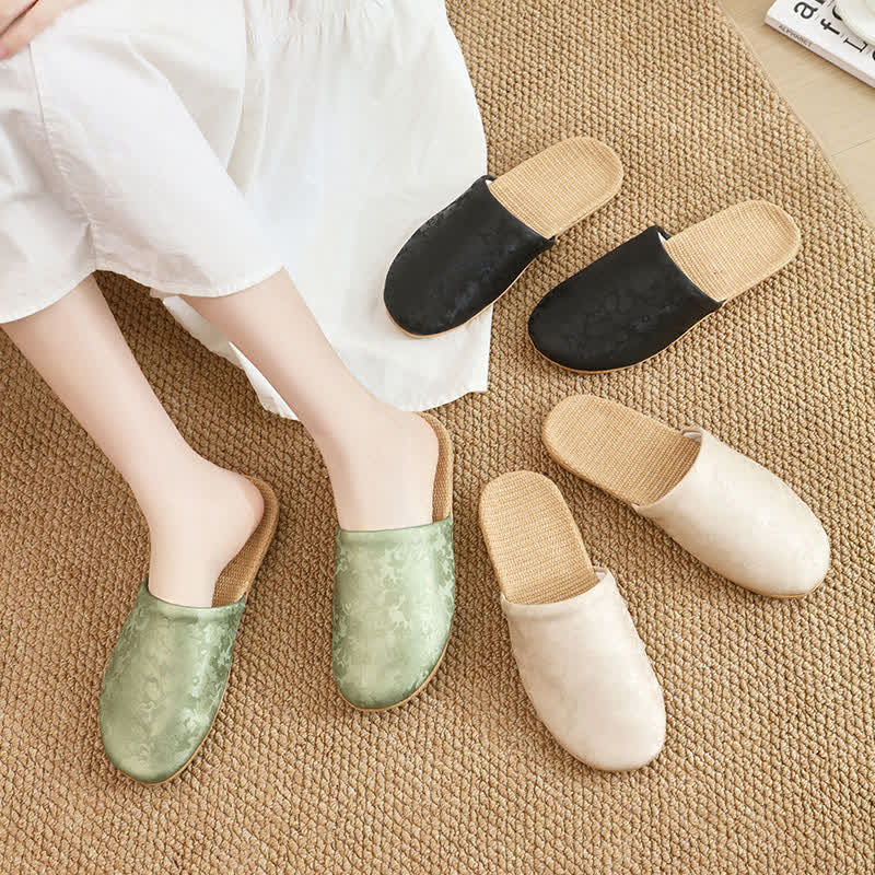Elegant Jacquard Print Linen House Slippers