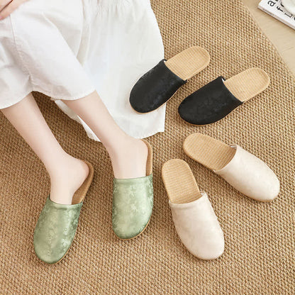 Elegant Jacquard Print Linen House Slippers