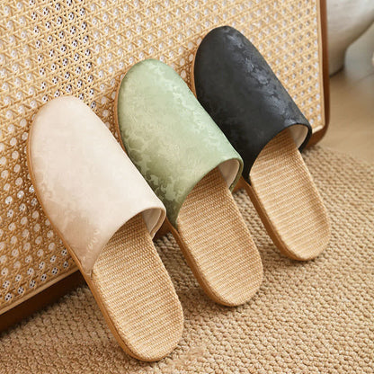 Elegant Jacquard Print Linen House Slippers