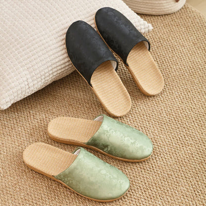 Elegant Jacquard Print Linen House Slippers