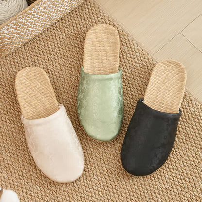 Elegant Jacquard Print Linen House Slippers