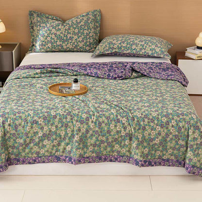 Crabapple Blossom-Inspired Cotton Linen Quilt
