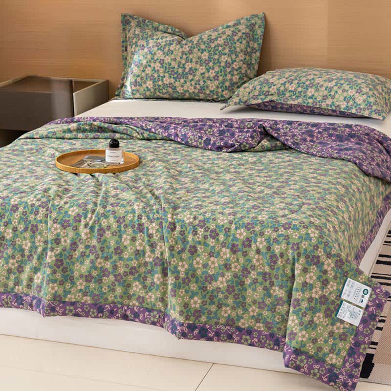 Crabapple Blossom-Inspired Cotton Linen Quilt