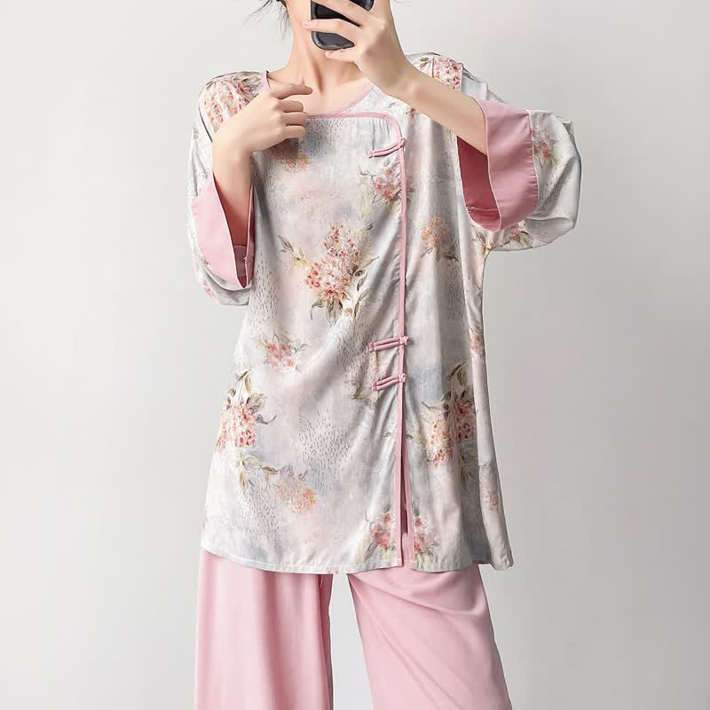 Pink Floral Eastern-Inspired Loungewear Set