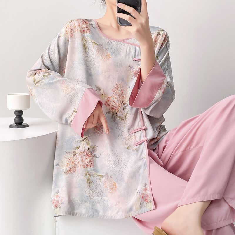 Pink Floral Eastern-Inspired Loungewear Set