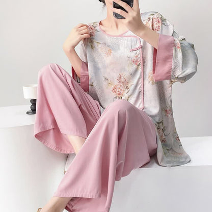 Pink Floral Eastern-Inspired Loungewear Set
